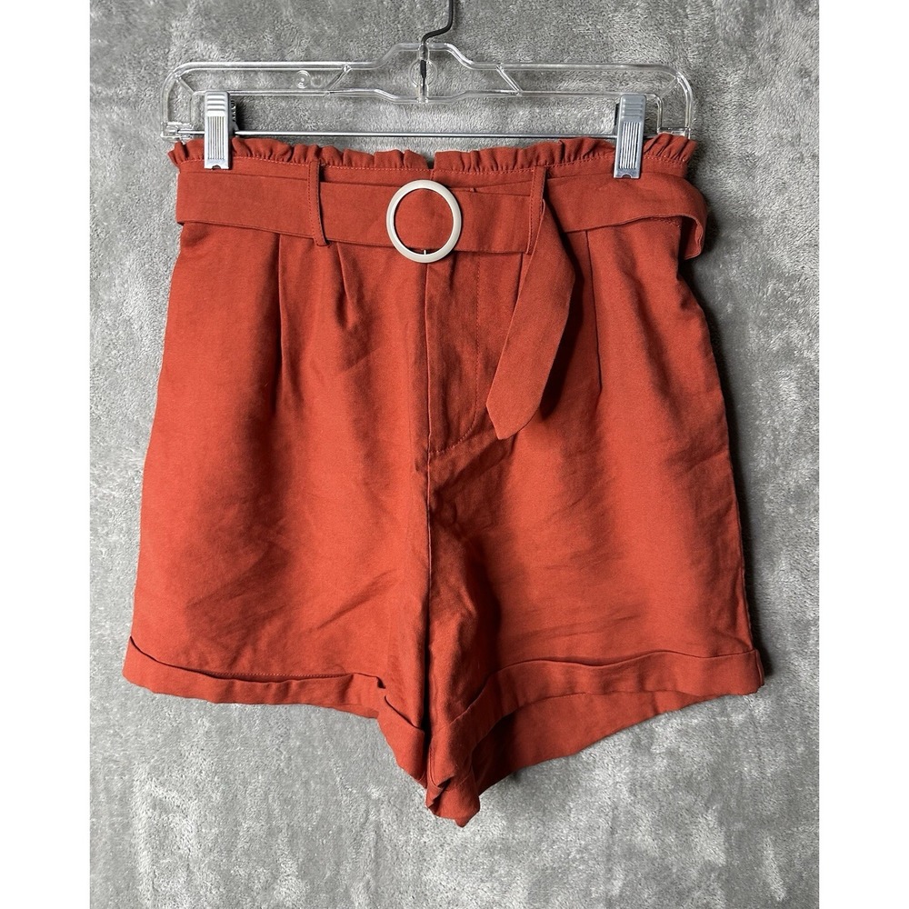 Sadie & Sage Shorts Women Small Orange Cotton Stretch Belted Paperbag